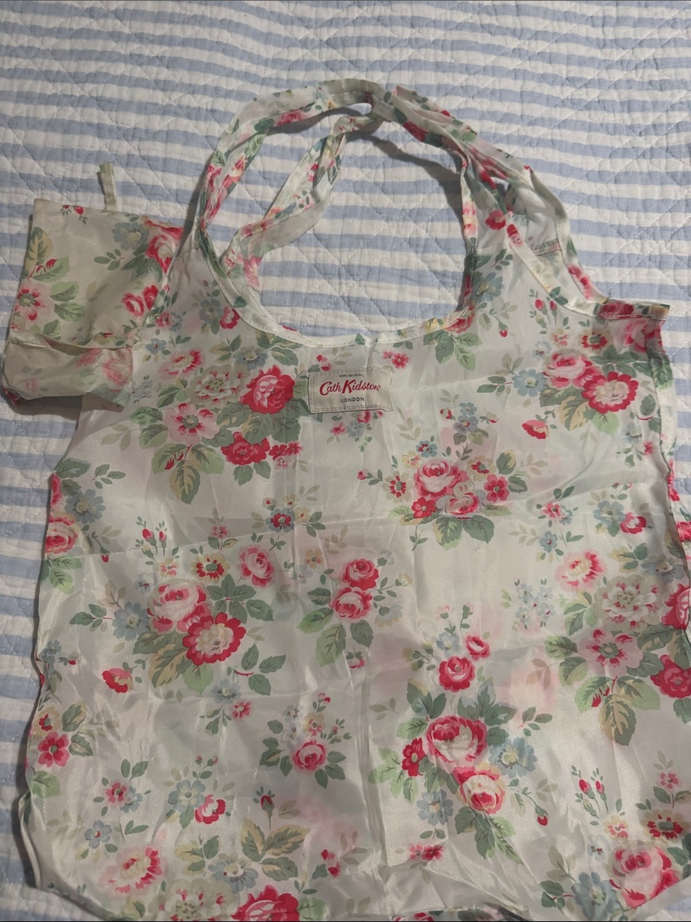 Cath Kidston Cream Floral Foldable Tote with Pink and Green Roses